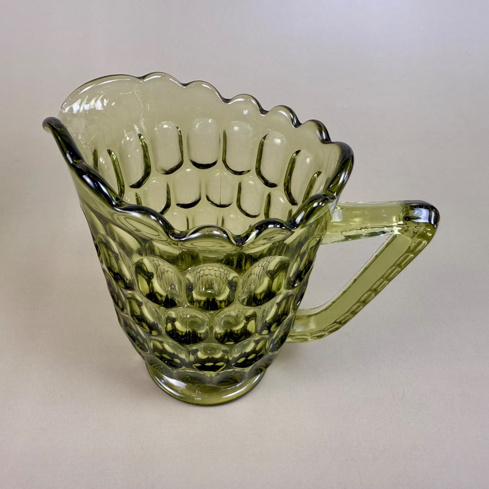UV Reactive Fenton Green Thumbprint Glass Creamer & Sugar Bowl Set - Picture 11 of 16